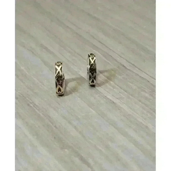 John Hardy Sterling Silver 18kt Yellow Gold Hinged Huggie Hoop Earrings - Picture 2 of 8